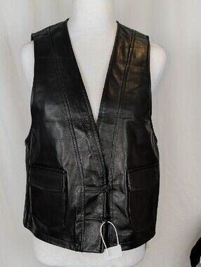 NWT Sidiyu Black Genuine Sheepskin Leather Vest Moto Gilet L